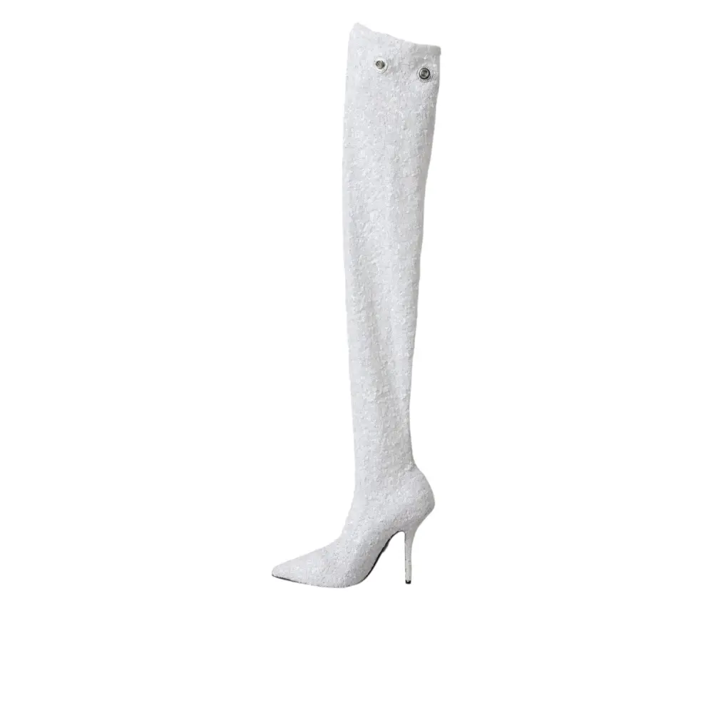 Dolce & Gabbana hvide heels stiletto knæhøje støvler med spids tå