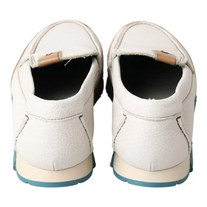 Dolce & Gabbana white leather loafers med tan kvaster og teal gummisål