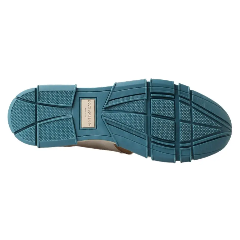 Dolce & Gabbana white leather loafers med teal sål og grid mønster