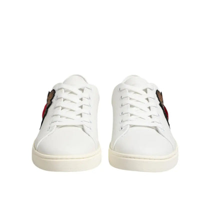 Dolce & Gabbana White Leather Sacre Heart Patch Sneakers Shoes