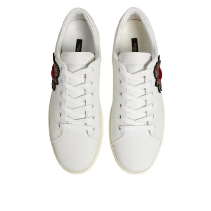 Dolce & Gabbana White Leather Sacre Heart Patch Sneakers Shoes