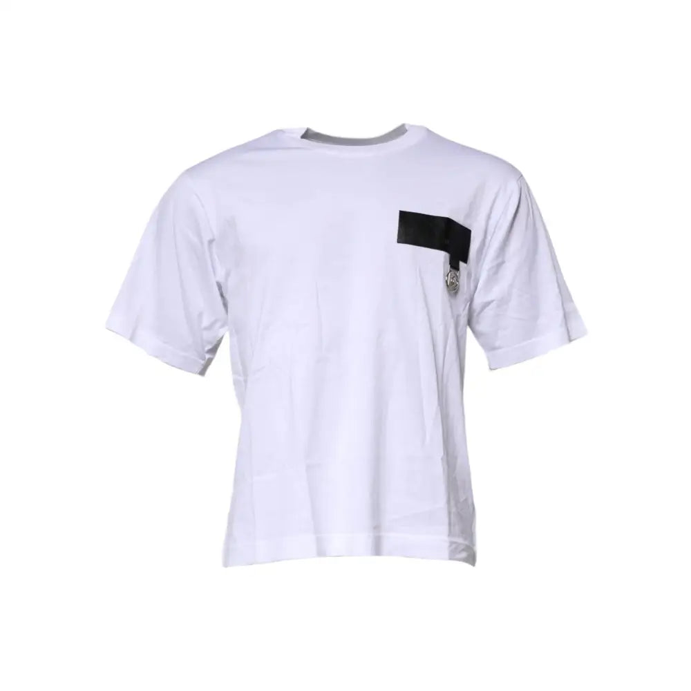 Dolce & Gabbana White Logo Patch Cotton Crew Neck T-shirt