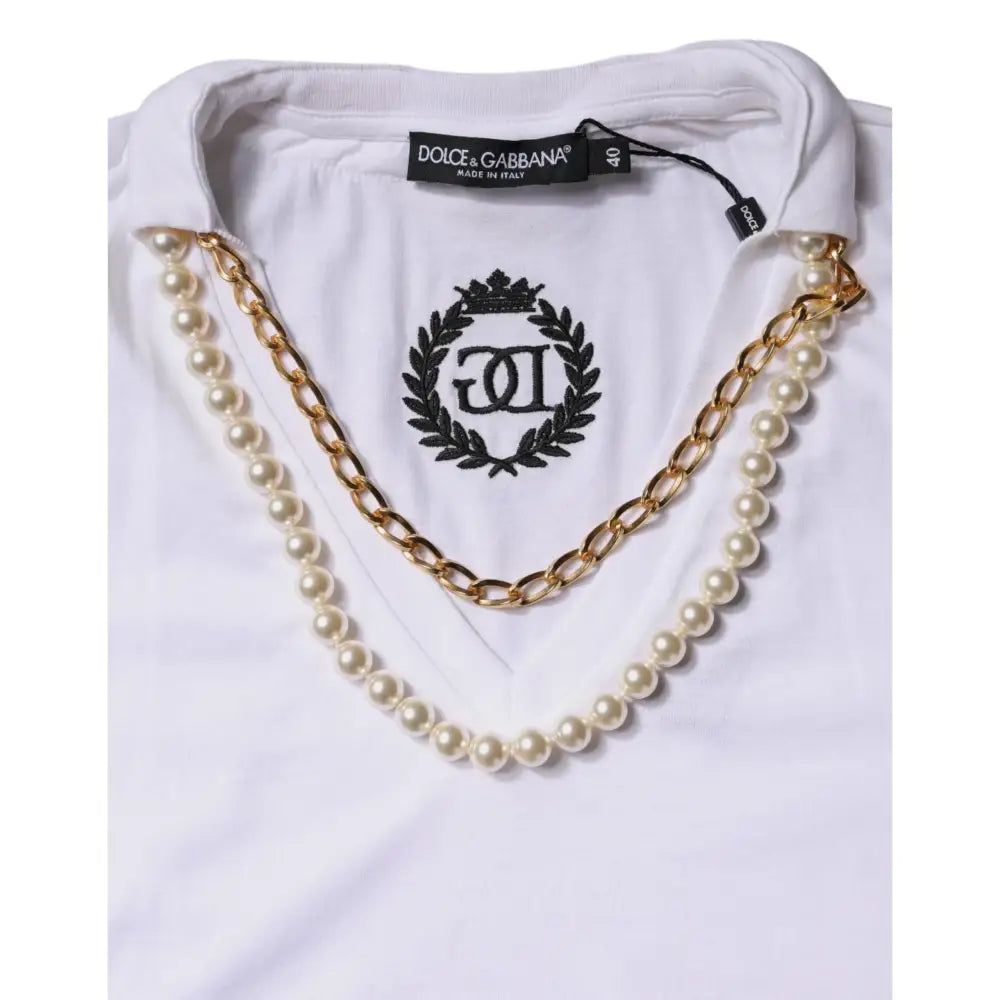 Dolce & Gabbana White Necklace Cotton Short Sleeve T-shirt