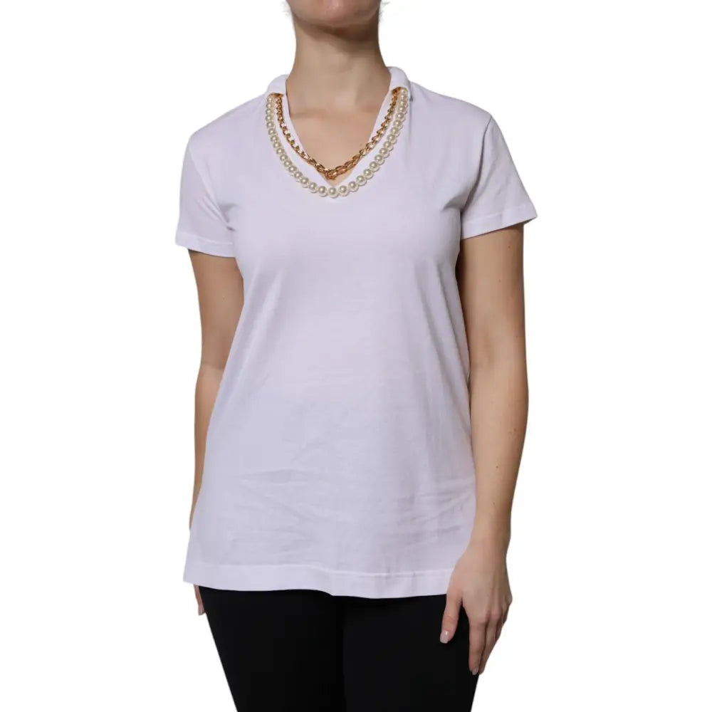 Dolce & Gabbana White Necklace Cotton Short Sleeve T-shirt