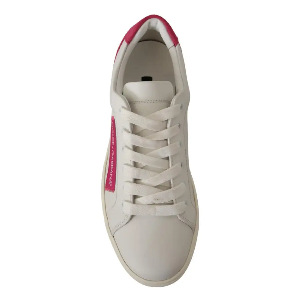 Dolce & Gabbana White Pink Leather Low Top Sneakers Womens Shoes