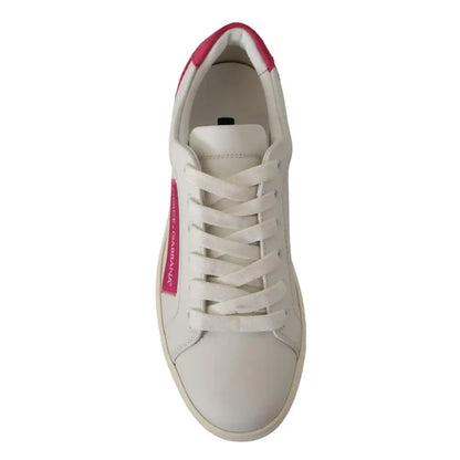 Dolce & Gabbana White Pink Leather Low Top Sneakers Womens Shoes