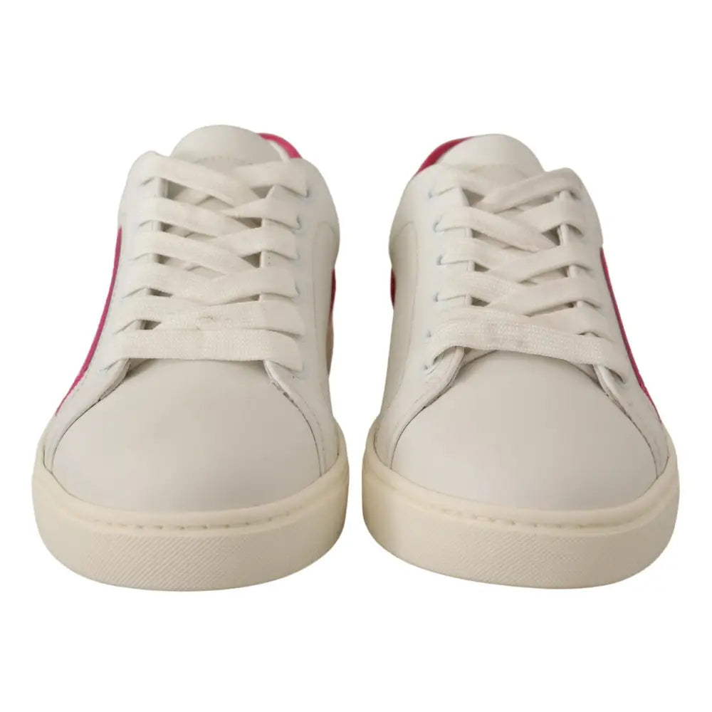 Dolce & Gabbana White Pink Leather Low Top Sneakers Womens Shoes