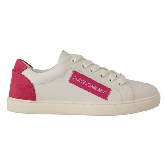 Dolce & Gabbana White Pink Leather Low Top Sneakers Womens Shoes