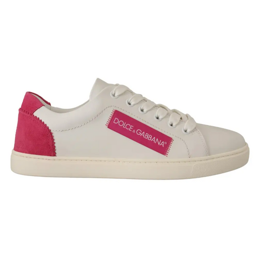 Dolce & Gabbana hvide sneakers med pink suede hæl, outlet mærkevarer