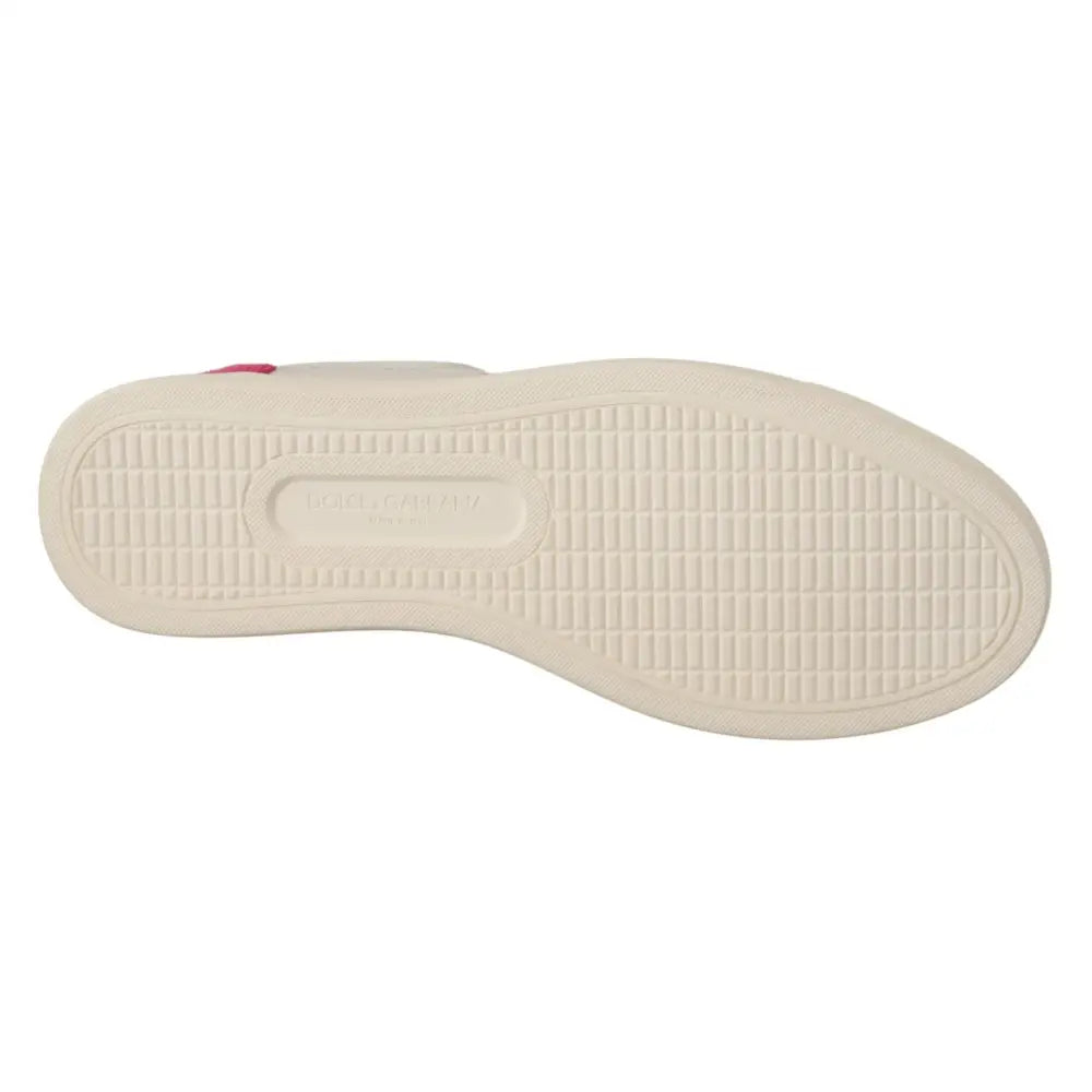 Dolce & Gabbana White Pink Leather Low Top Sneakers Womens Shoes