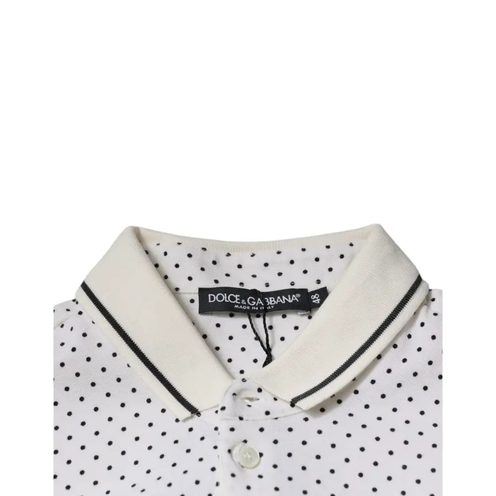 Dolce & Gabbana White Polka Dot Cotton Collared Polo T-shirt