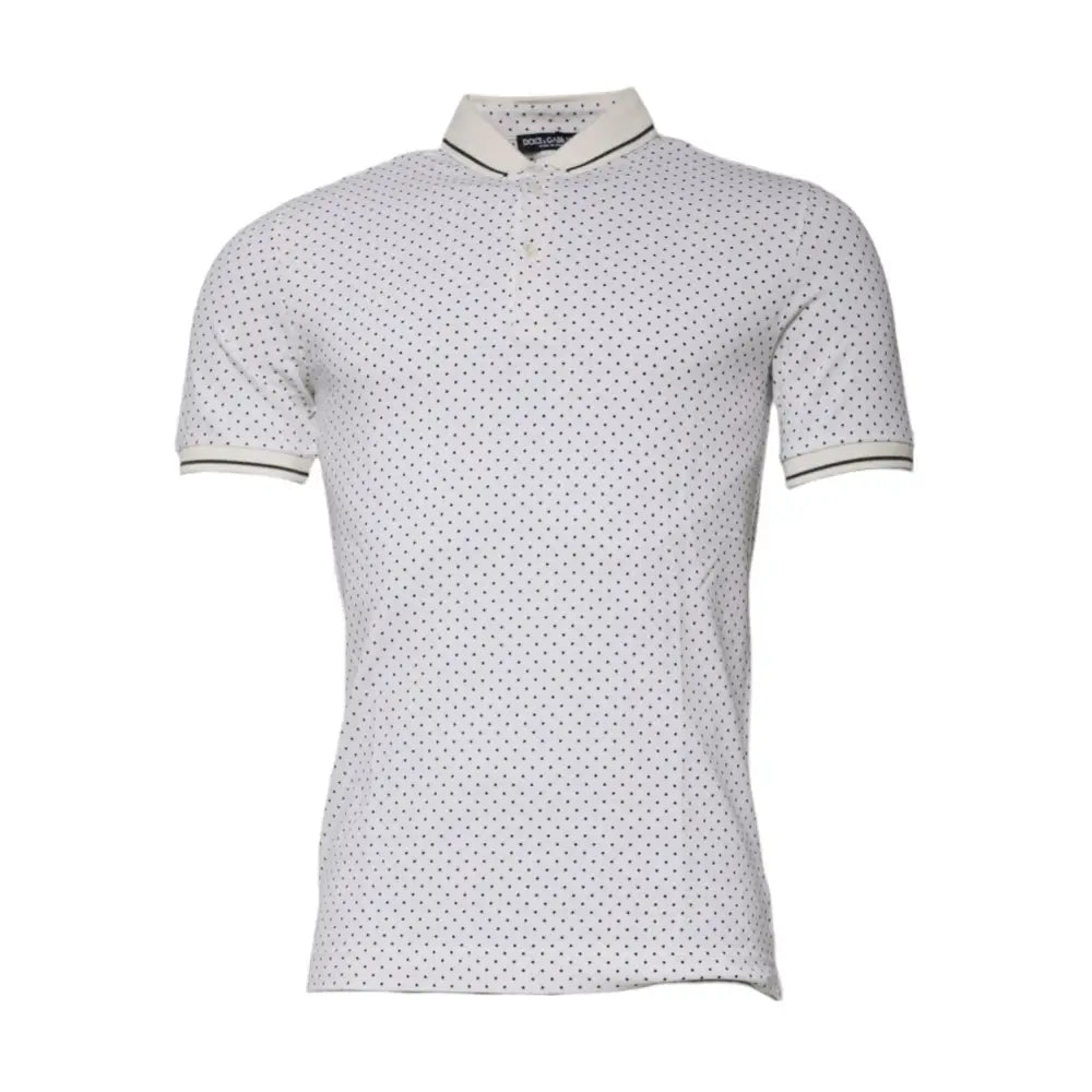 Dolce & Gabbana White Polka Dot Cotton Collared Polo T-shirt