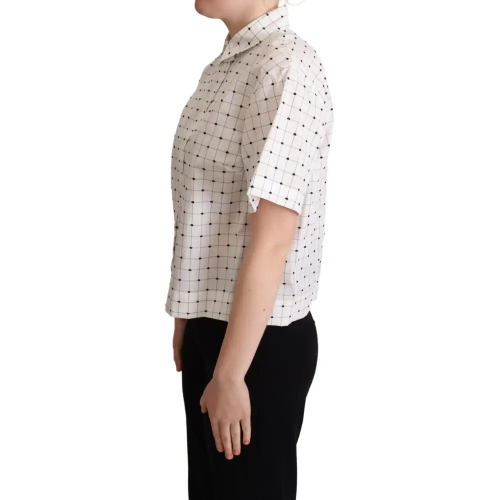 Hvid Dolce & Gabbana polka dot bomuldsskjorte med knapkrave