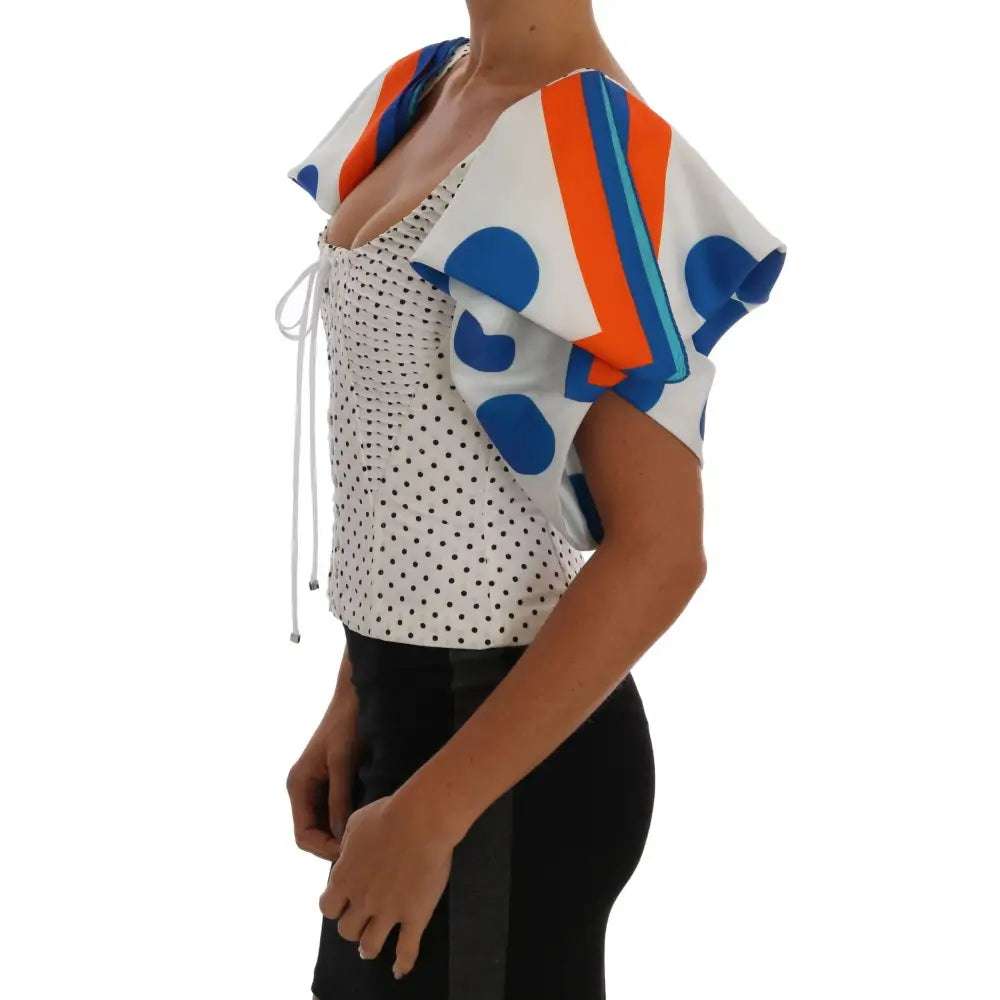 Dolce & Gabbana White Polka Silk Corset Bustier Top