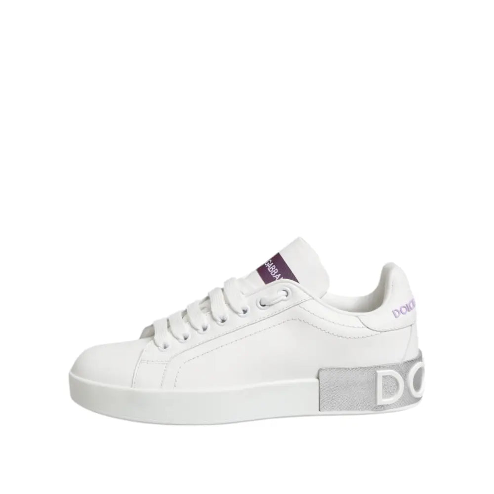 Dolce & Gabbana White Purple Leather Low Top Sneakers Shoes