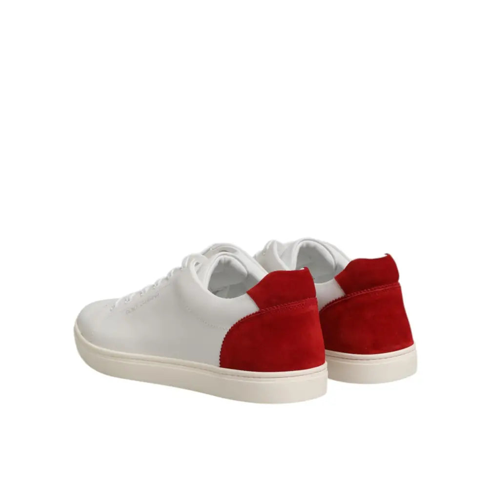 Dolce & Gabbana White Red Leather Low Top Men Sneakers Shoes