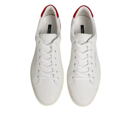 Dolce & Gabbana White Red Leather Low Top Men Sneakers Shoes