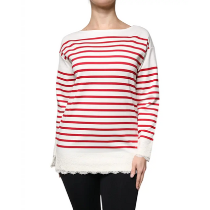 Dolce & Gabbana rød-hvid stribet langærmet top med blonds kant. Spar 30-70% på 100% originale brands