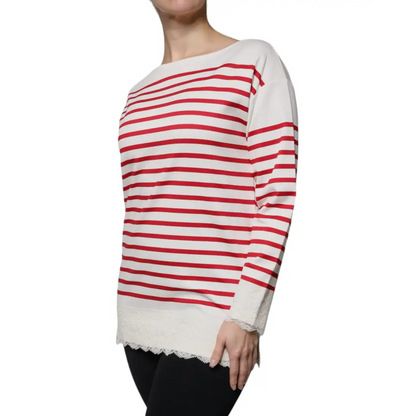 Dolce & Gabbana rød-hvid stribet bomuldstop med blondaefter – spar 30-70% på outlet mærkevarer