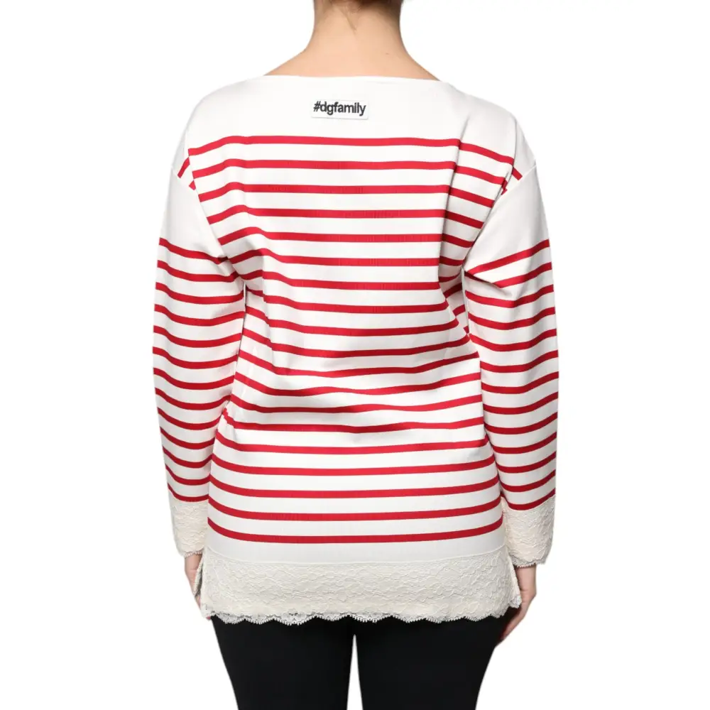 Dolce & Gabbana rød-hvid stribet langærmet top med blønde – 100% originale brands, spar 30–70%