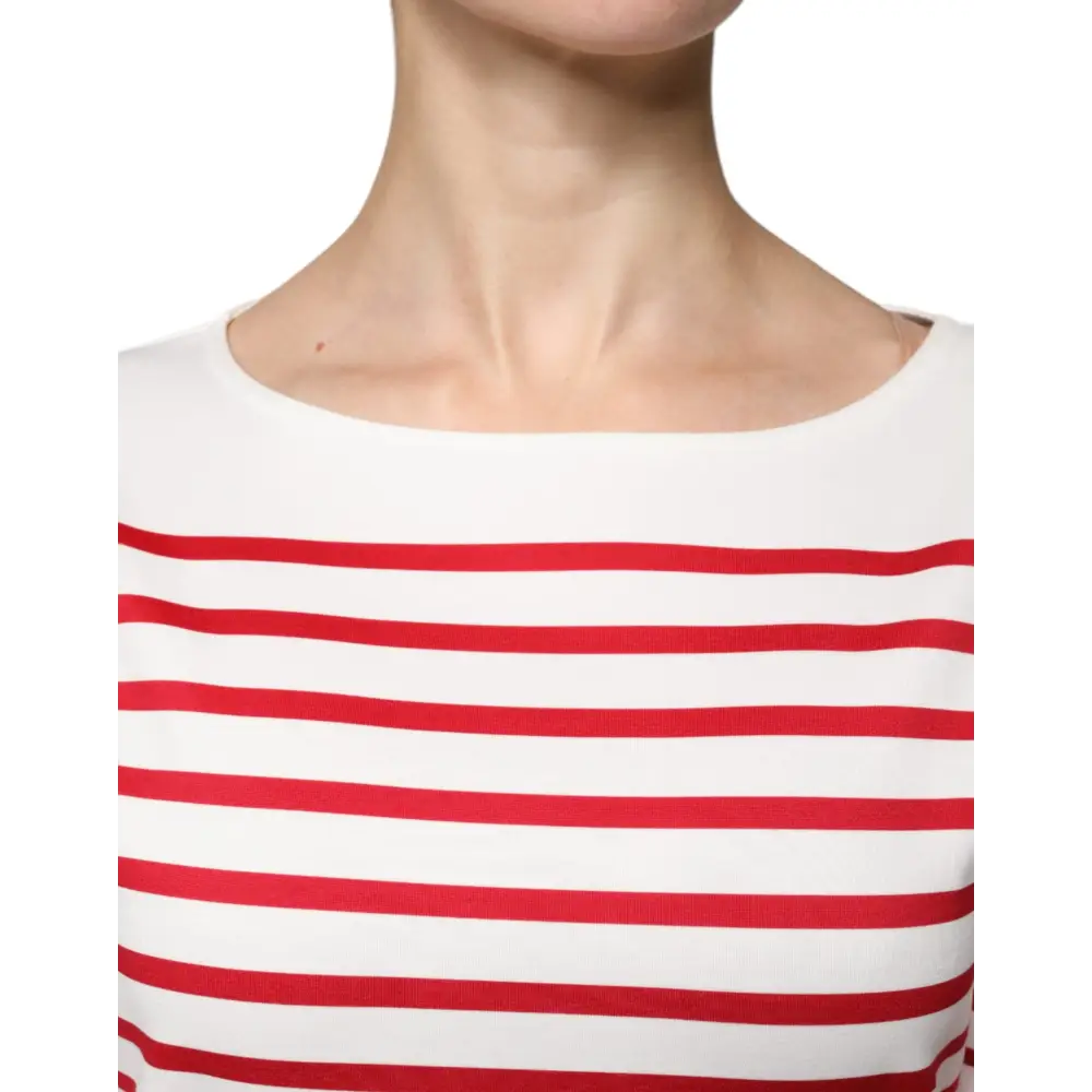 Dolce & Gabbana hvid rød stribet bomuldstrøje, outlet mærkevarer 100% originale