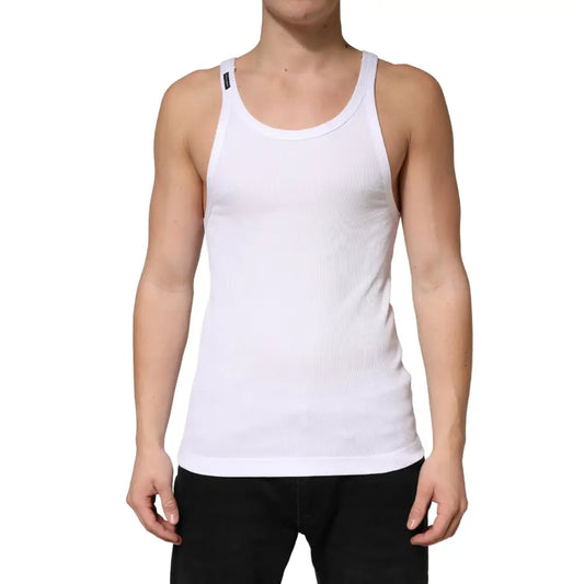 Dolce & Gabbana White Ribbed Cotton Sleeveless Tank Top T-shirt - T-shirts