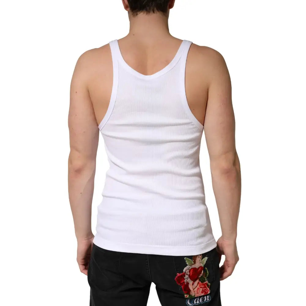 Dolce & Gabbana White Ribbed Cotton Sleeveless Tank Top T-shirt - T-shirts