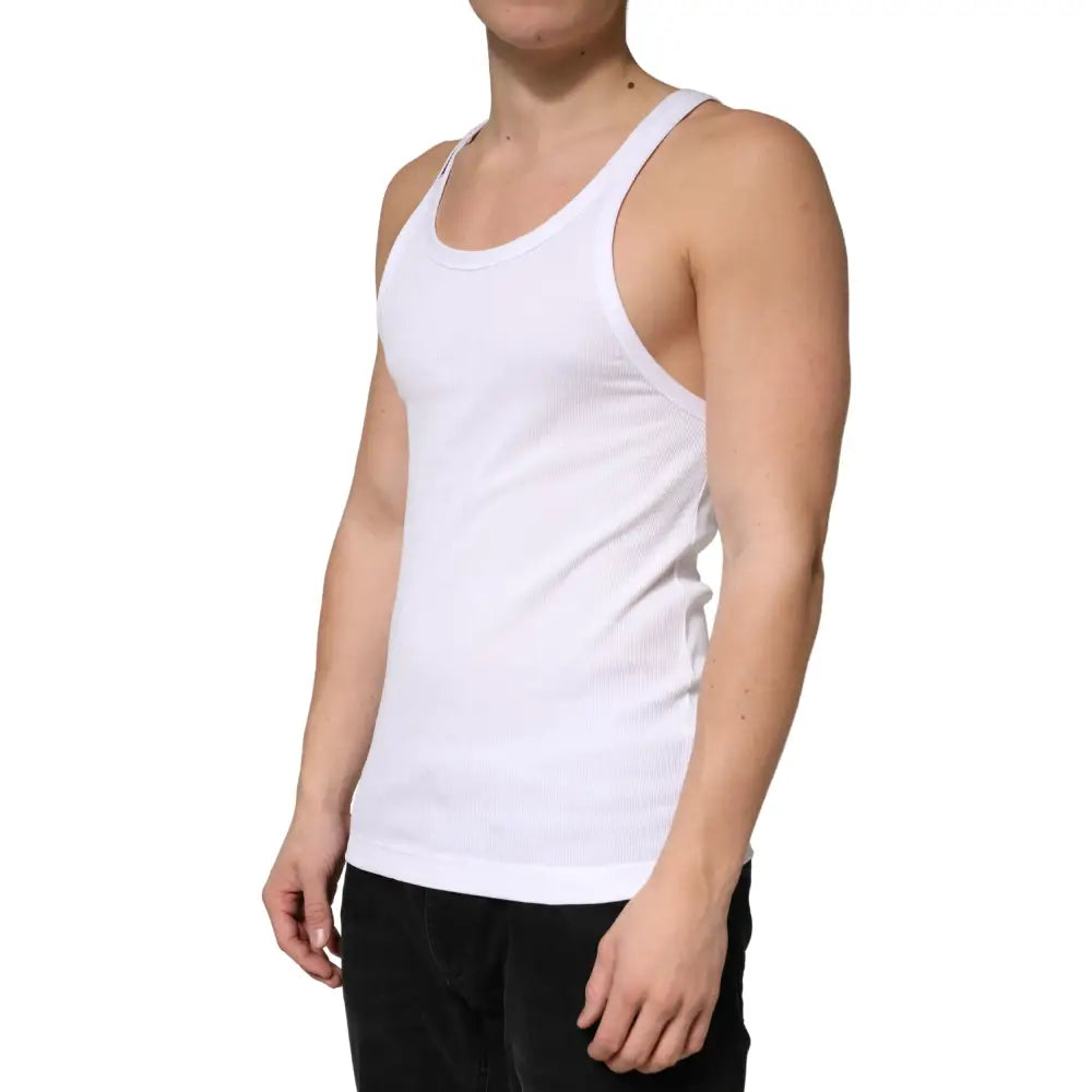 Dolce & Gabbana White Ribbed Cotton Sleeveless Tank Top T-shirt - T-shirts