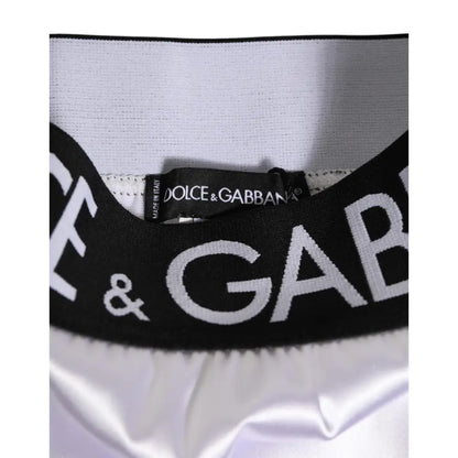 Dolce & Gabbana White Satin High-Waist Black Logo Women Underwear