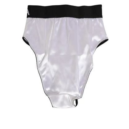 Dolce & Gabbana White Satin High-Waist Black Logo Women Underwear