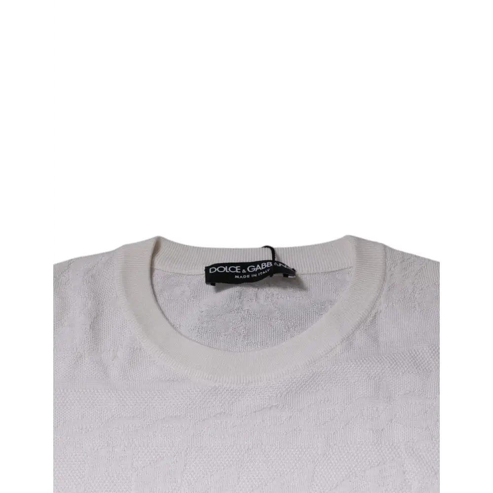 Dolce & Gabbana White Silk Crew Neck Men Pullover Sweater - Sweaters