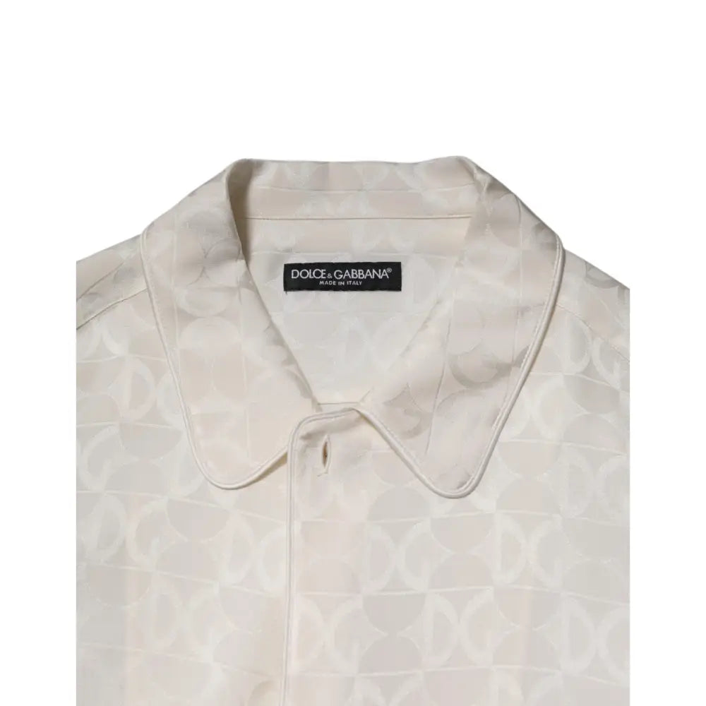 Dolce & Gabbana White Silk DG Logo Print Long Sleeves Shirt