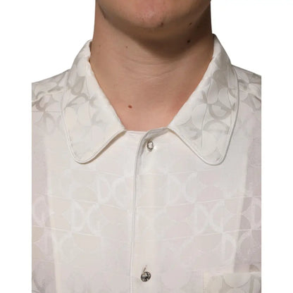 Dolce & Gabbana White Silk DG Logo Print Long Sleeves Shirt