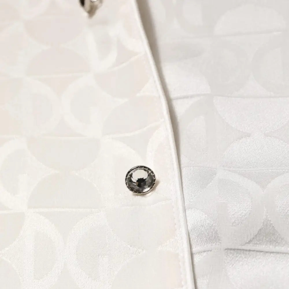 Dolce & Gabbana White Silk DG Logo Print Long Sleeves Shirt