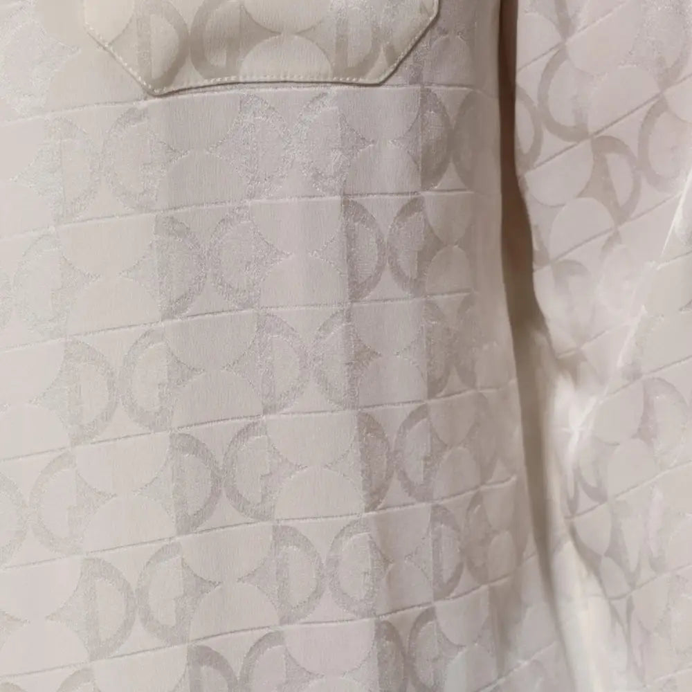 Dolce & Gabbana White Silk DG Logo Print Long Sleeves Shirt