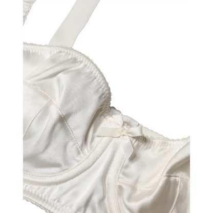Dolce & Gabbana White Silk Satin Underwire Bra Semi Pad Underwear - IT2/S