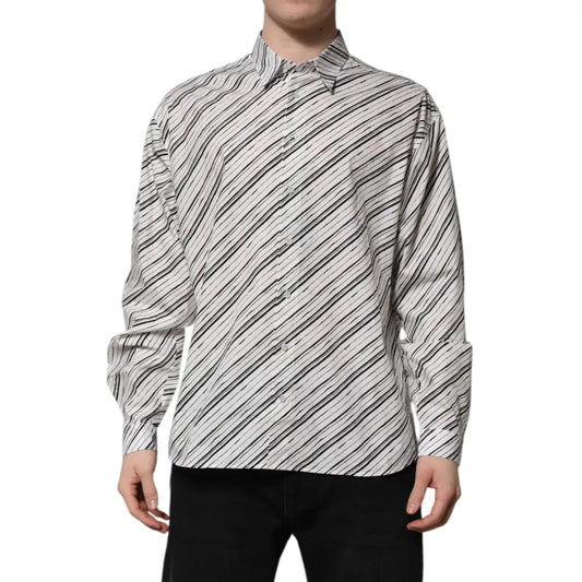 Dolce & Gabbana White Striped Long Sleeves Men Formal Shirt