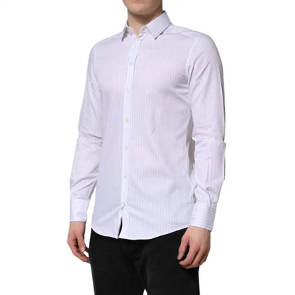 Dolce & Gabbana White Stripes Cotton Long Sleeve Formal Shirt