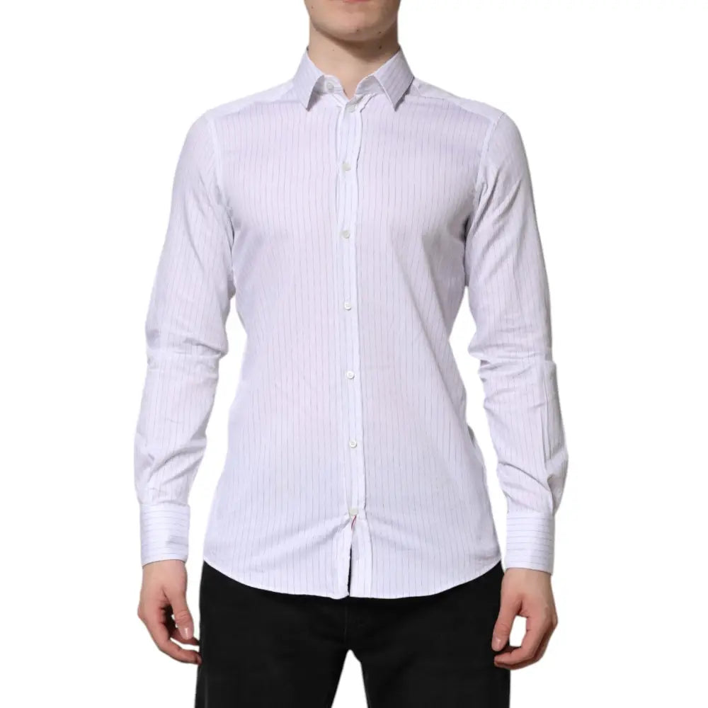 Dolce & Gabbana White Stripes Cotton Long Sleeve Formal Shirt