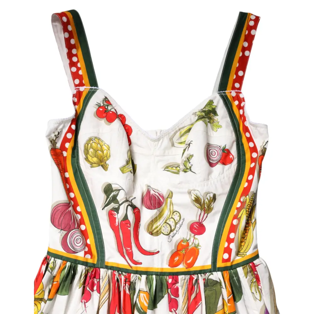 Dolce & Gabbana white vegetables sleeveless A-line dress with vibrant fruit print