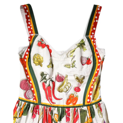 Dolce & Gabbana white vegetables sleeveless A-line dress with vibrant fruit print