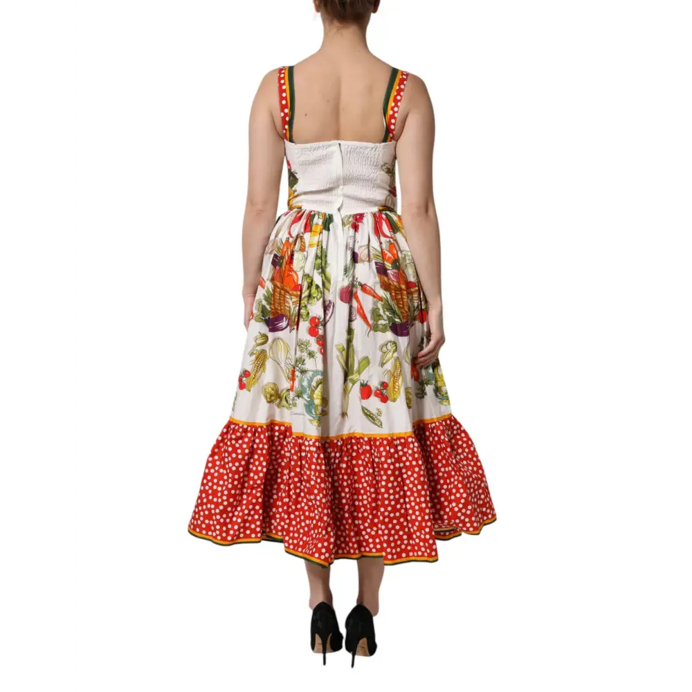 Dolce & Gabbana hvid grøntsager ærmeløs kjole med tryk og blonder