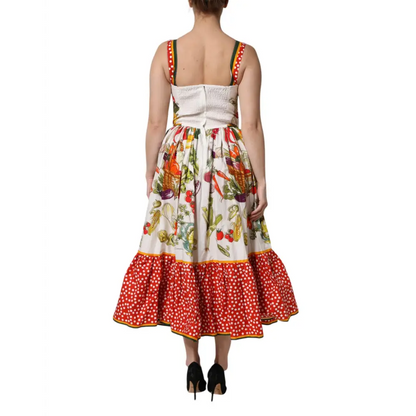 Dolce & Gabbana hvid grøntsager ærmeløs kjole med tryk og blonder