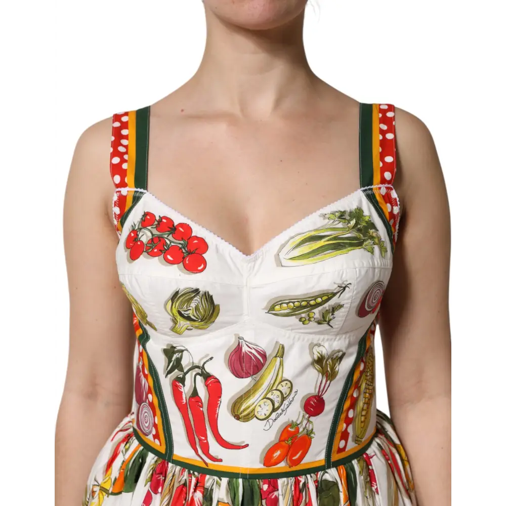 Hvid Dolce & Gabbana kjole med grøntsager, ærmeløs A-linje i hvidt