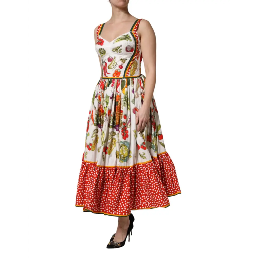 Dolce & Gabbana hvid grøntsager ærmeløs kjole med rufflekant