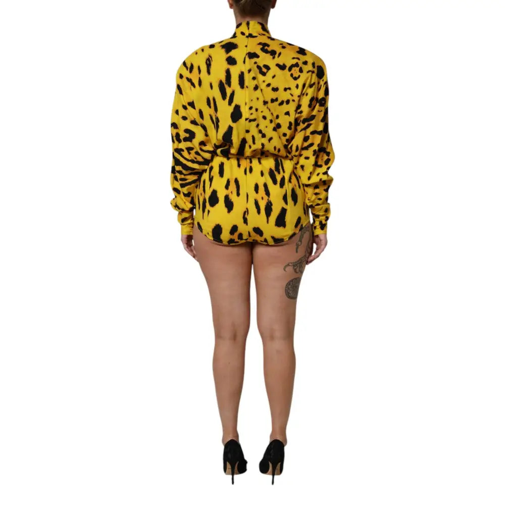 Dolce & Gabbana Yellow Leopard Long Sleeves Jumpsuit Dress