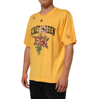 Dolce & Gabbana Yellow Secret Graden Floral Cotton CrewNeck T-shirt