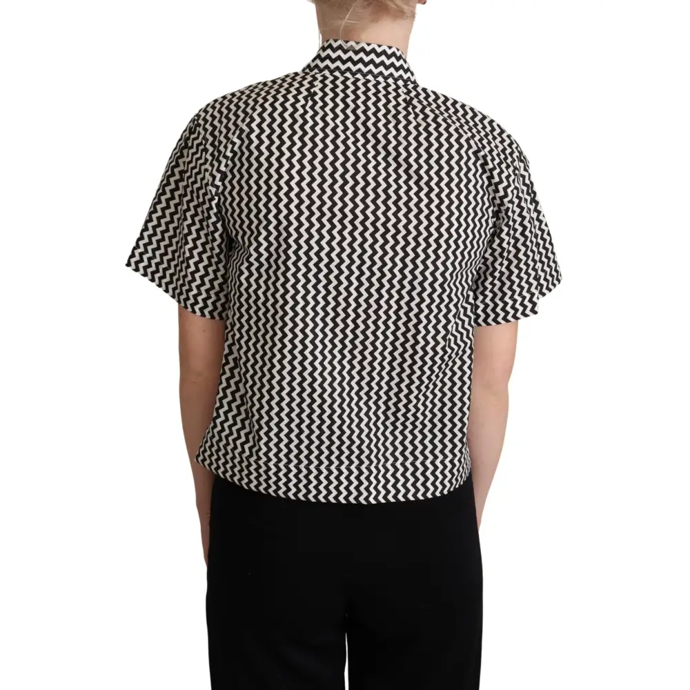 Dolce & Gabbana Zigzag Elegance sortærmet bomuldspolo i zigzag mønster