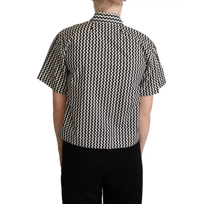 Dolce & Gabbana Zigzag Elegance sortærmet bomuldspolo i zigzag mønster