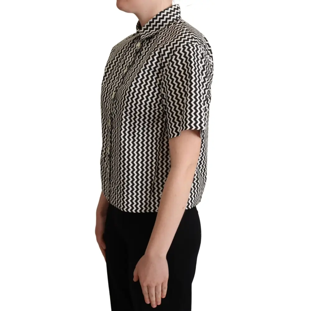 Dolce & Gabbana Zigzag Elegance sortærmet bomuldspolo i sort-hvid zigzag